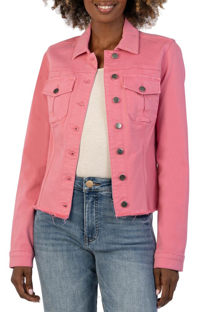 KUT from the Kloth Kara Fray Hem Cotton Blend Trucker Jacket in Plush Pink Cover