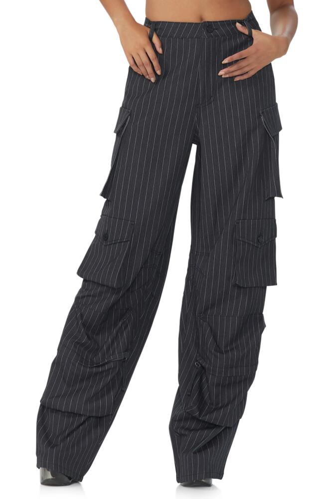 AFRM Parker Pinstripe Wide Leg Cargo Pants in Charcoal White Pinstripe Cover