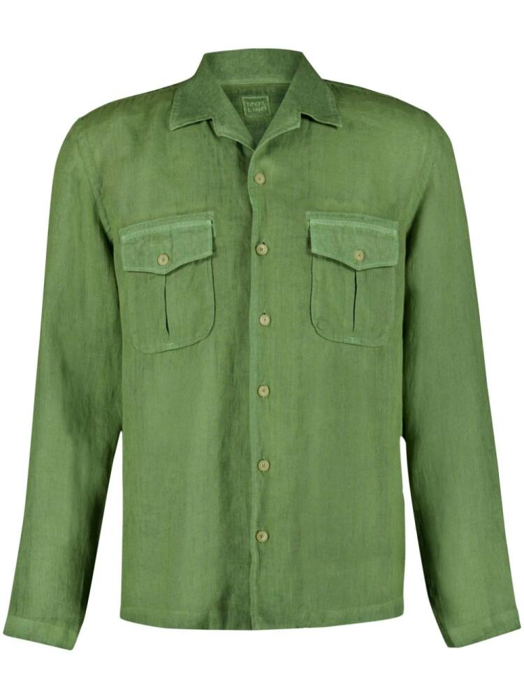 120% Lino long-sleeve linen shirt - Green Cover