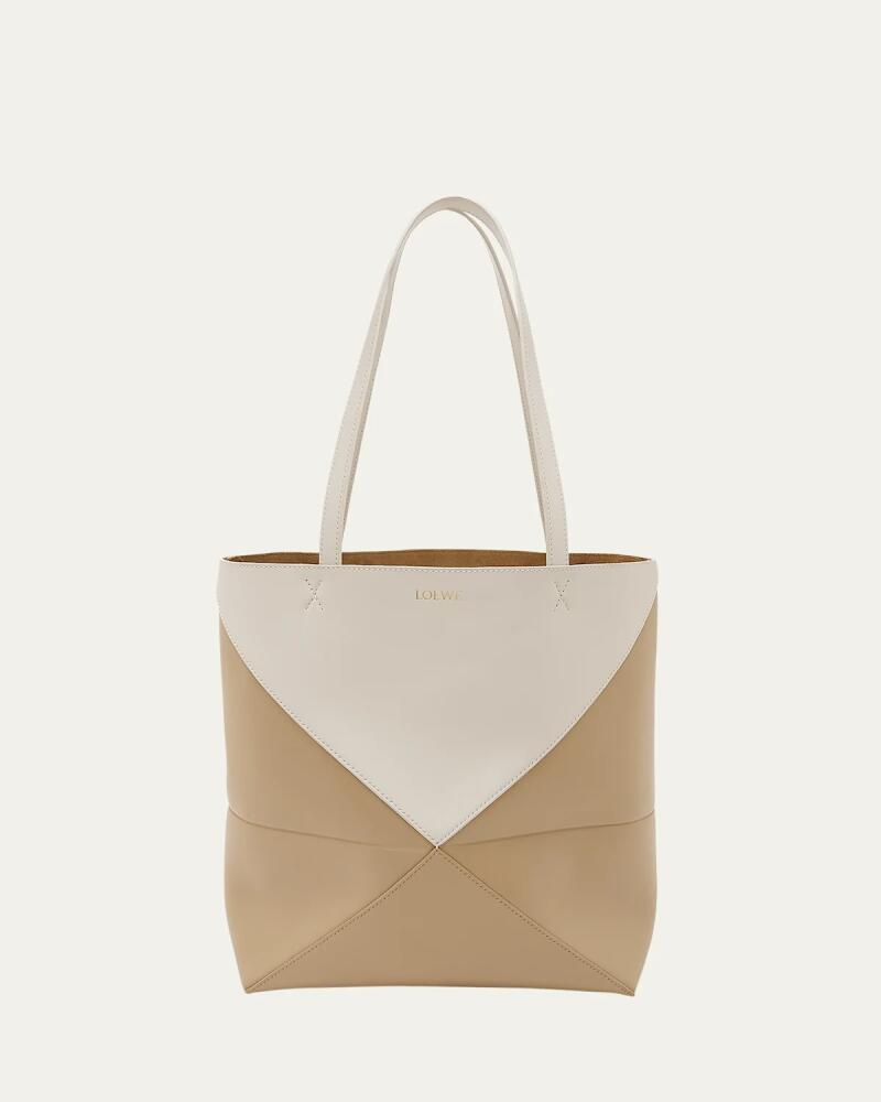 Loewe Puzzle Fold Medium Tote Bag in Shiny Bicolor Leather Cover