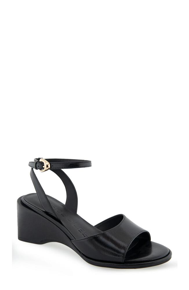 Aerosoles Nixon Ankle Strap Wedge Sandal in Black Leather Cover