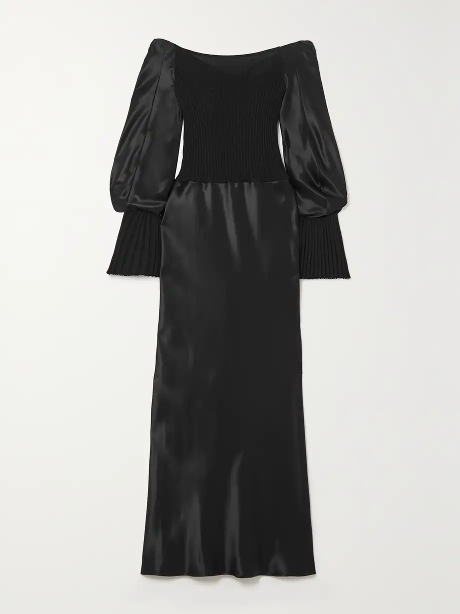 Gabriela Hearst - Gilman Off-the-shoulder Ribbed Cashmere And Silk-twill Midi Dress - Black Cover