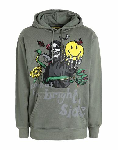 Market Smiley Look At The Bright Side Hoodie Man Sweatshirt Military green Cotton Cover