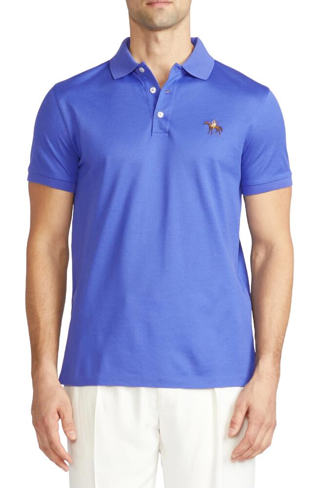 Ralph Lauren Purple Label Embroidered Standing Horse Cotton Piqué Polo in Classic Copen Blue Cover