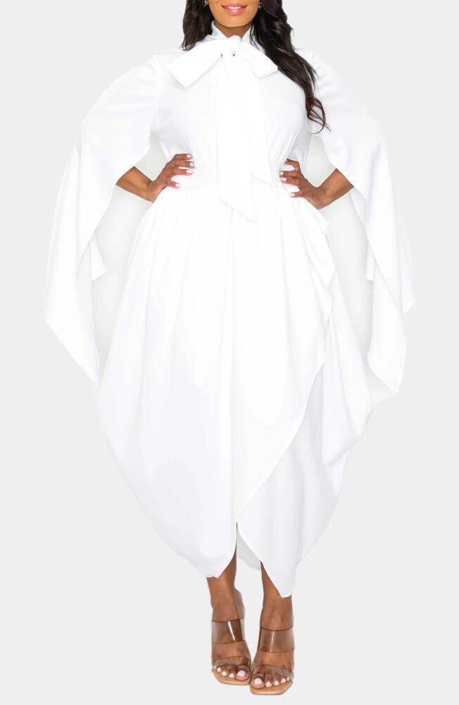 L I V D Tina Cape Sleeve Tulip Hem Midi Dress in Ivory Cover