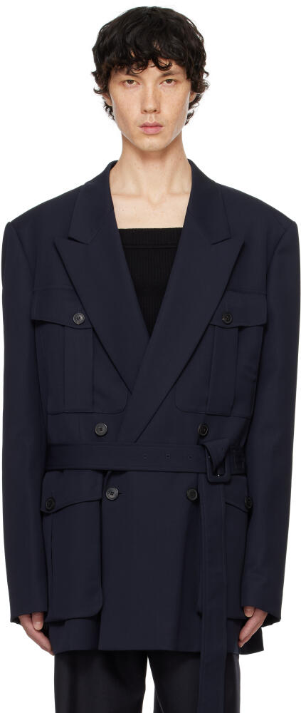 Dries Van Noten Navy Oversized Blazer Cover