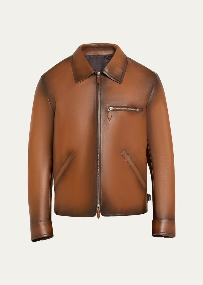 Berluti Men's Jour Patina Leather Full-Zip Blouson Jacket Cover