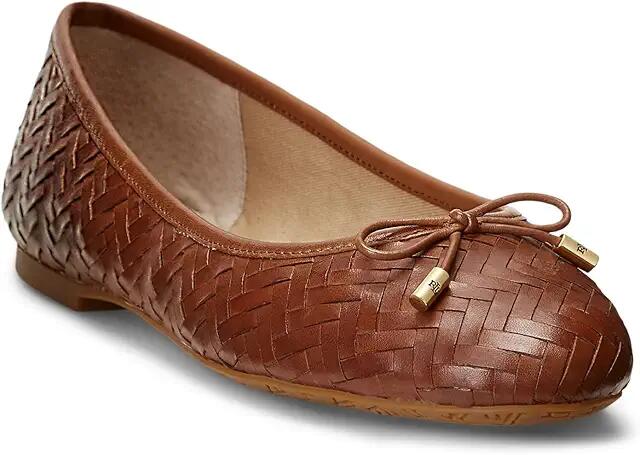 Lauren Ralph Lauren Jayna Woven Leather Flat (Deep Saddle Tan) Women's Shoes Cover