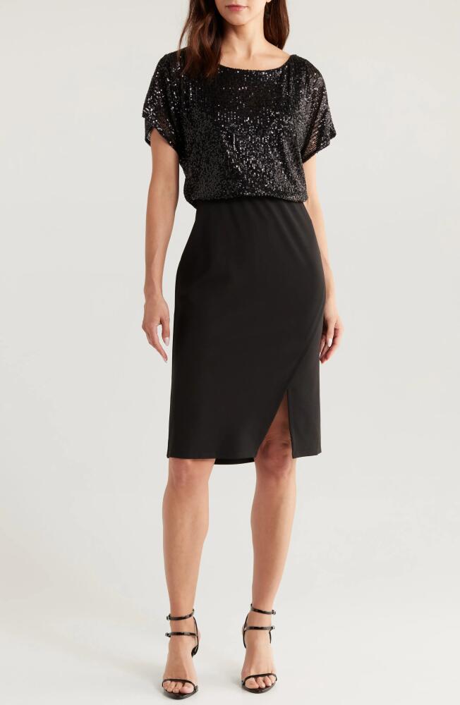 Connected Apparel Sequin Dolman Sleeve Boat Neck Dress in Black Cover