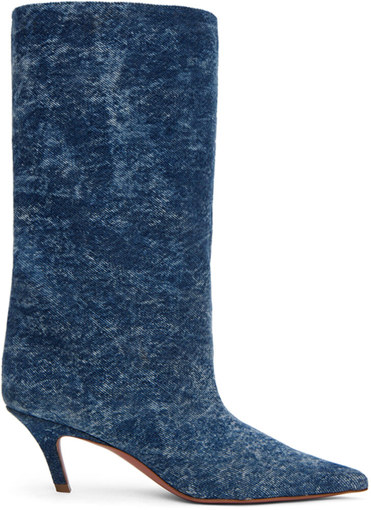 Amina Muaddi Blue Fiona 60 Denim Boots Cover