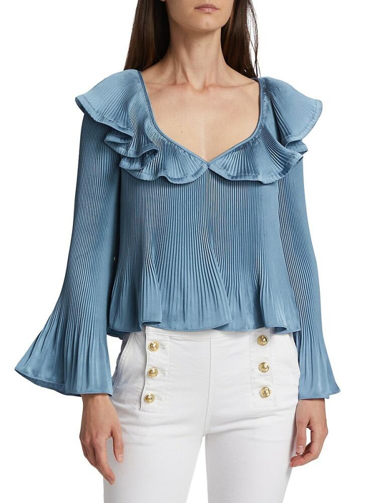 Derek Lam 10 Crosby Women's Charis Pleated Ruffle Blouse - Steel Blue Cover