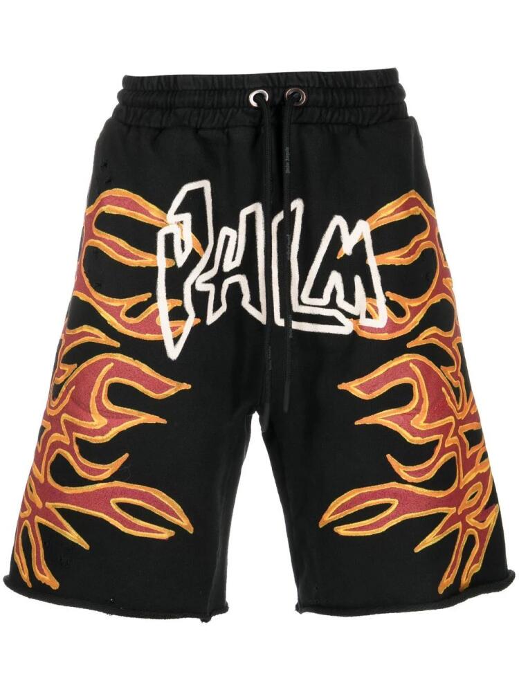 Palm Angels Graffiti Flames logo-print shorts - Black Cover