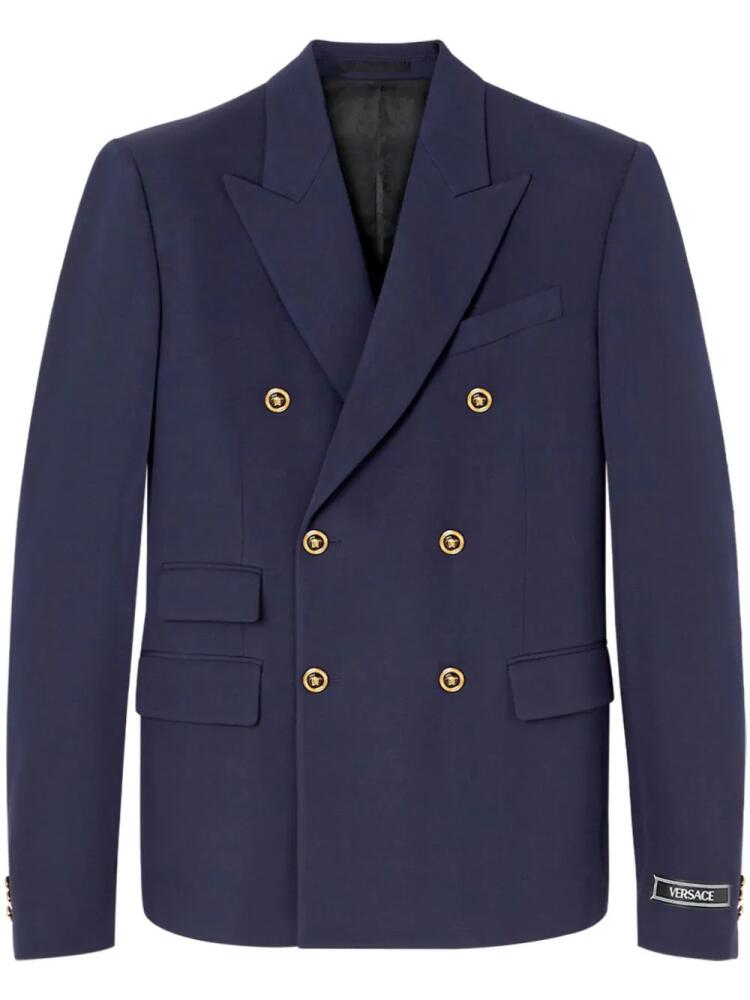 Versace double-breasted logo-plaque blazer - Blue Cover