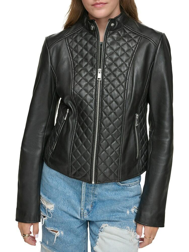 Andrew Marc Women's Marlette Quilted Lamb Leather Moto Jacket - Black Cover