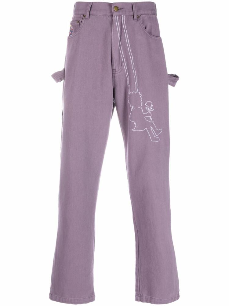 KidSuper Swingset embroidered straight-leg jeans - Purple Cover