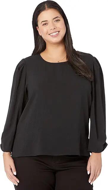 DKNY 3/4 Ruched Sleeve Top (Black) Women's Blouse Cover