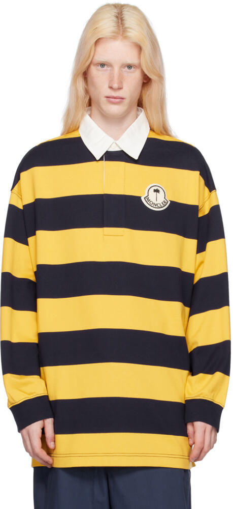 Moncler Genius Moncler x Palm Angels Yellow & Navy Striped Long Sleeve Polo Cover