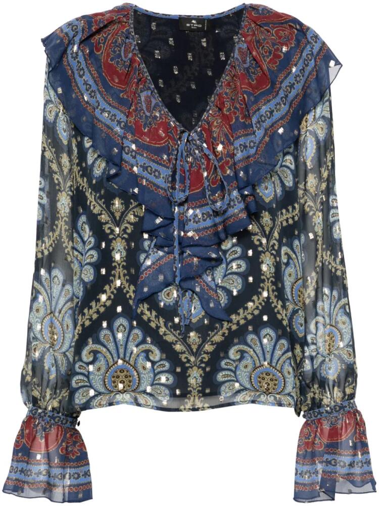 ETRO graphic-print crepe blouse - Blue Cover