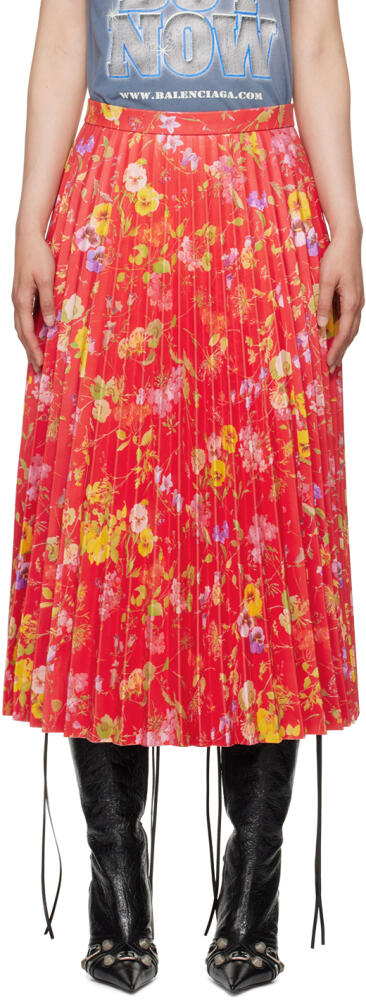 Balenciaga Red Floral Leather Midi Skirt Cover