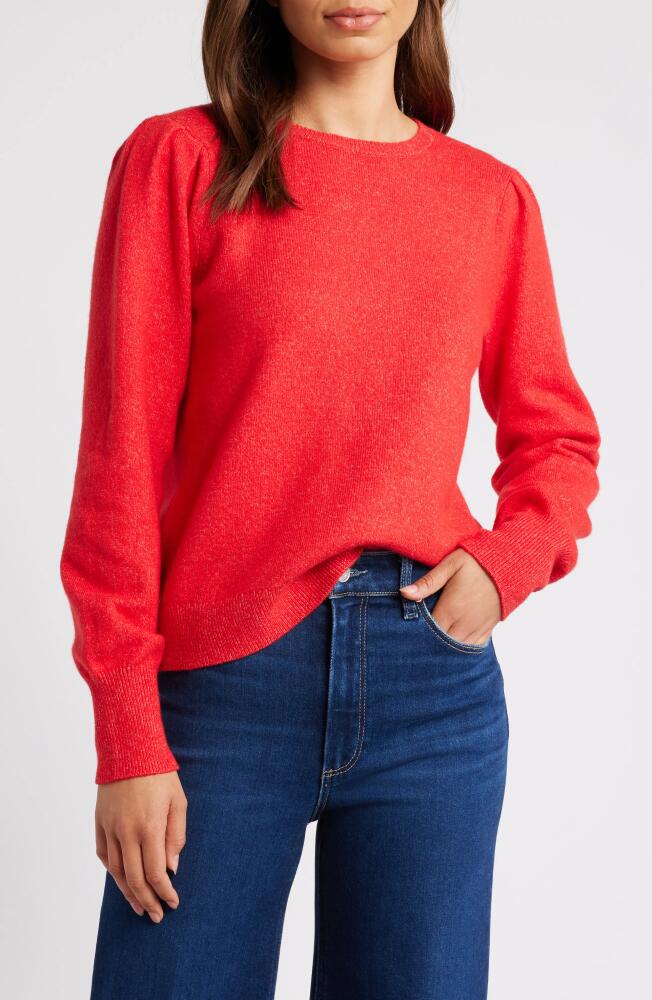 caslon(r) Puff Sleeve Cotton Blend Crewneck Sweater in Red Goji Cover