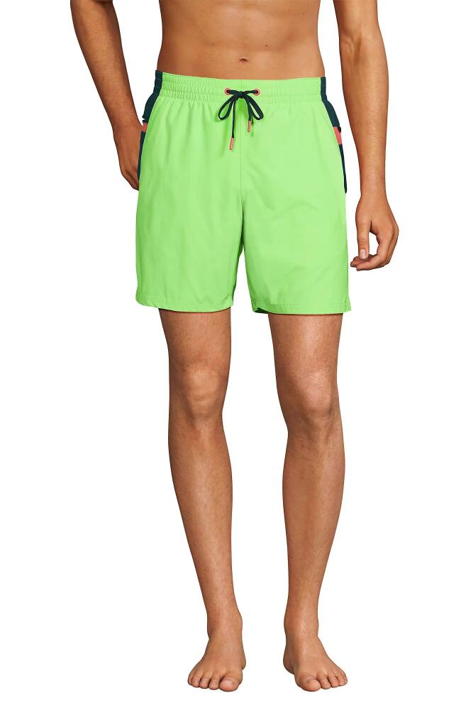 Lands' End 7" Volley Swim Trunks in Lime Jade Colorblock Cover