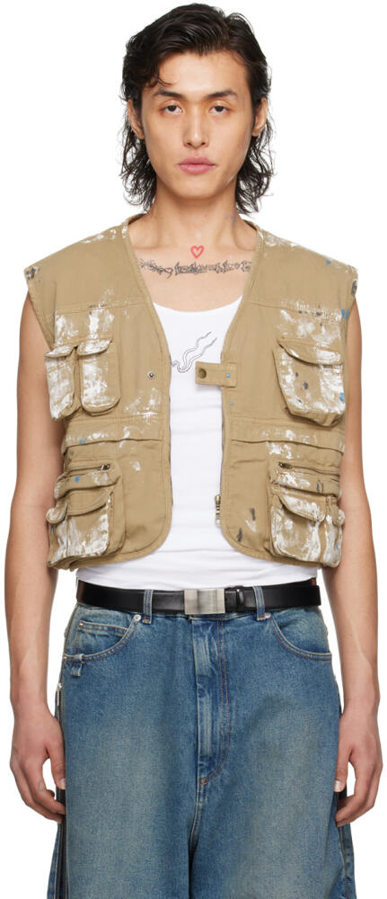 LU'U DAN Beige Painted Denim Vest Cover