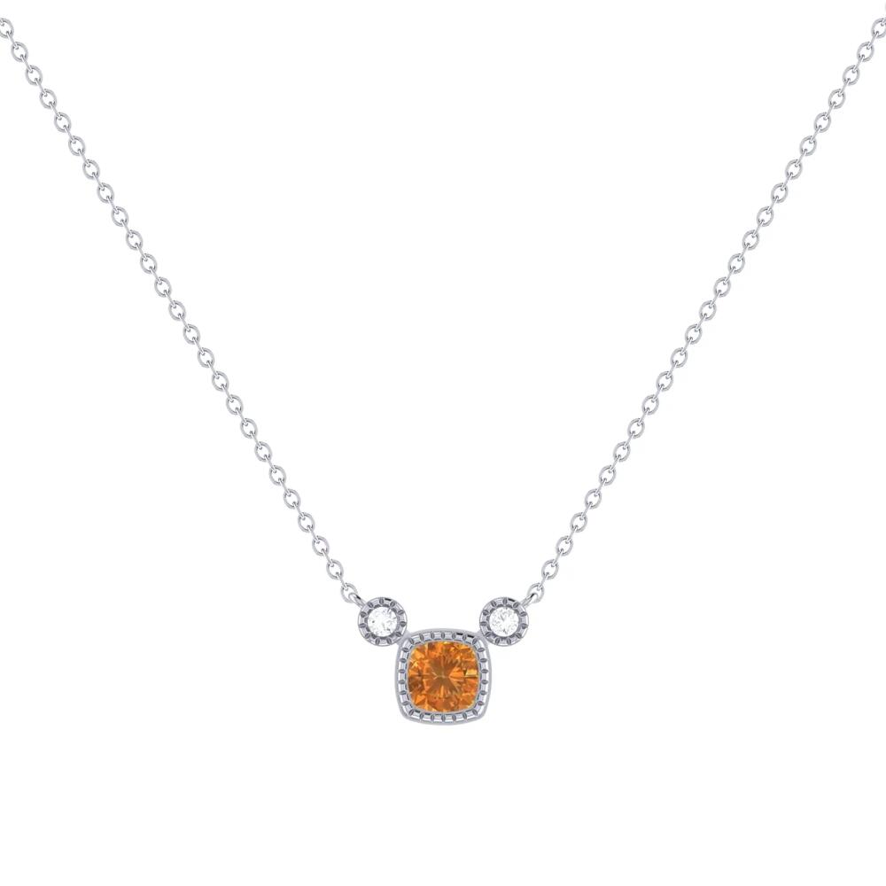 LuvMyJewelry Cushion Cut Citrine & Diamond 14K Gold Birthstone Necklace in White Gold Cover