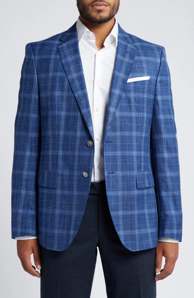 BOSS Hutson Slim Fit Plaid Wool & Silk Blend Sport Coat in Navy Cover