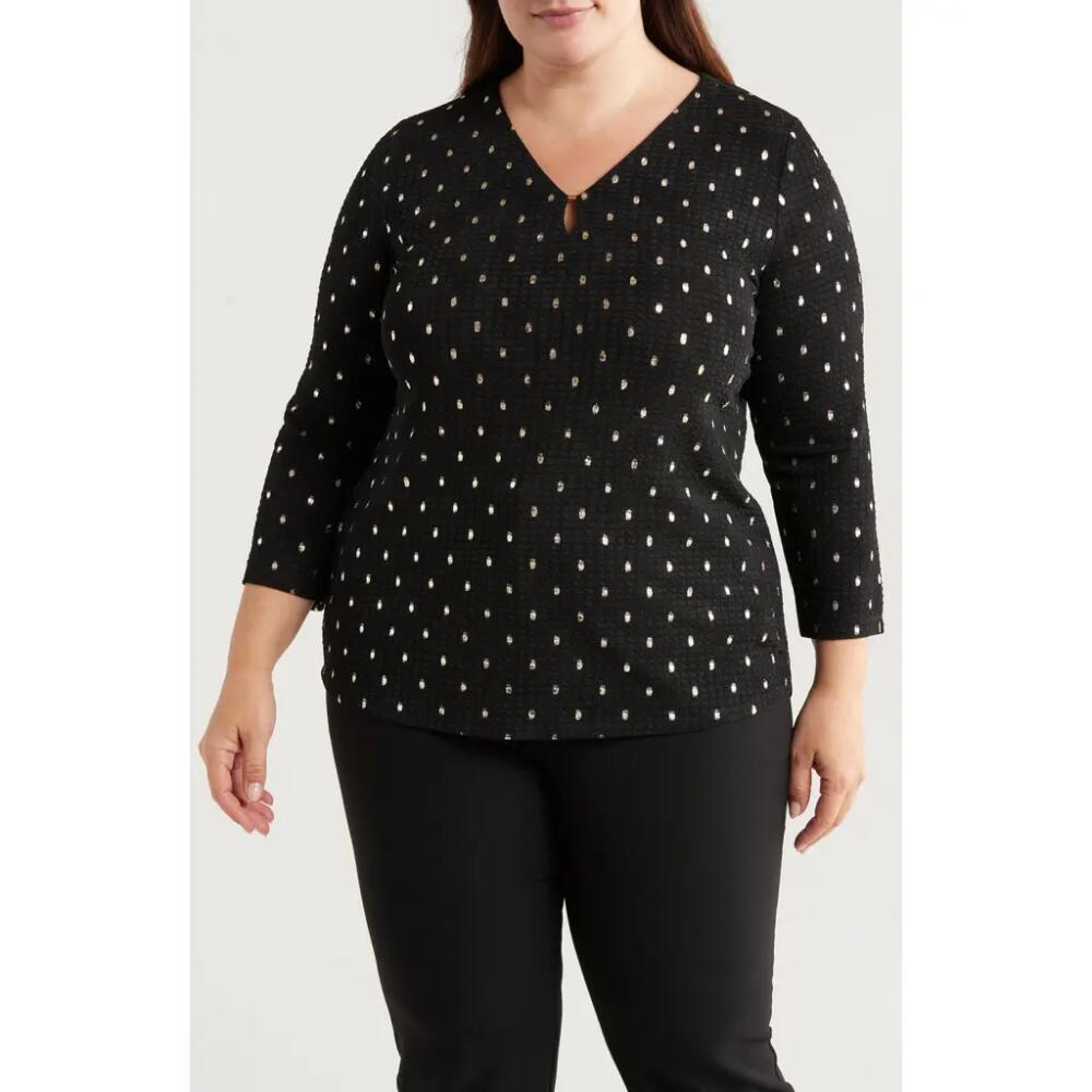 Jones New York Metallic Dot Waffle Knit Top in Jones Black Cover