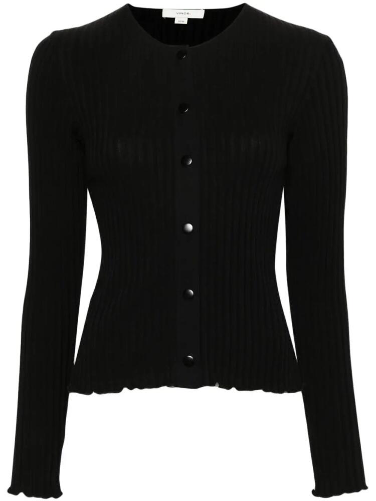 Vince scallop-edge ribbed-knit cardigan - Black Cover