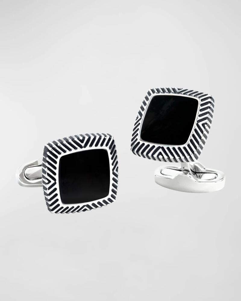 Link Up Men's Square Black Onyx Wavy-Frame Cufflinks Cover