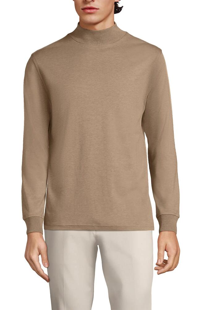 Lands' End Cotton Supima Mock Turtleneck in Warm Taupe Heather Cover