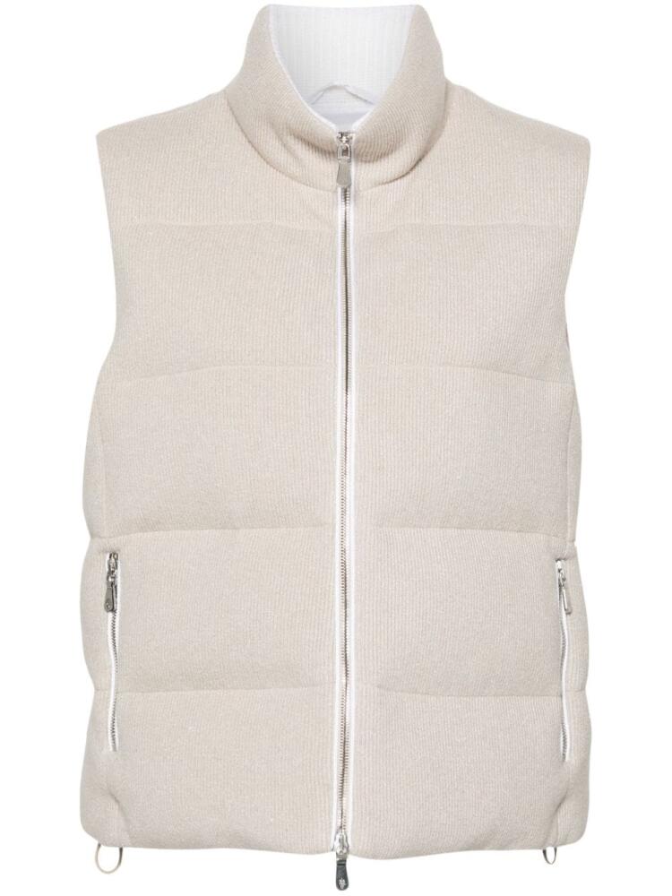 Eleventy lurex-detail padded gilet - Neutrals Cover