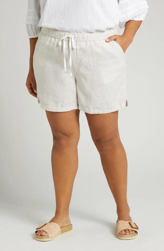 caslon(r) Stripe Linen Drawstring Shorts in Tan Safari- White Leah Stripe Cover