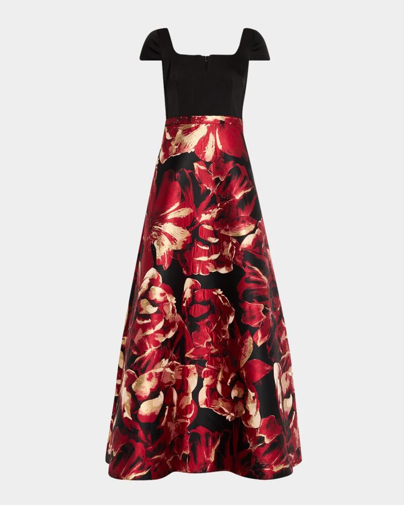 Aidan Mattox Split-Neck Floral Jacquard Gown Cover