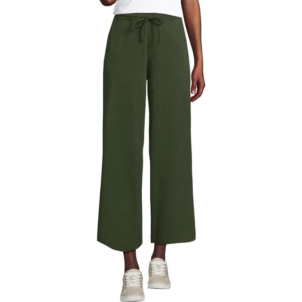 Lands' End Sport Knit Pull On Drawstring Wide Leg Crop Pants in Estate Green Cover