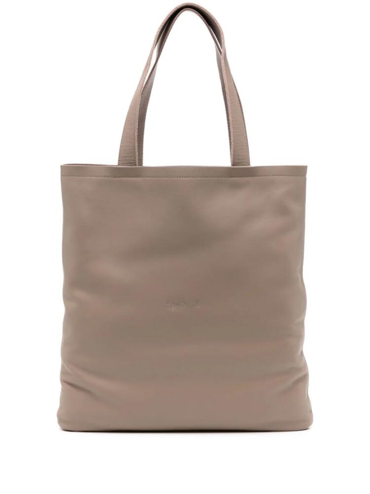 agnès b. logo-embroidered leather tote bag - Brown Cover