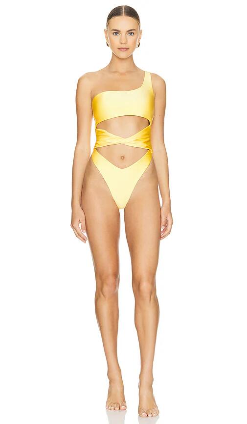 Riot Swim Asymmetrical One Piece in Yellow Cover