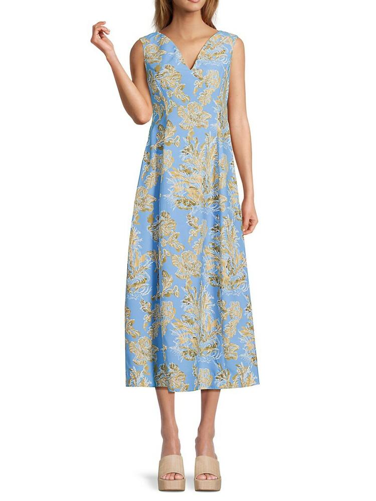 Lafayette 148 New York Women's Floral Flare Midi Dress - Blue Cover