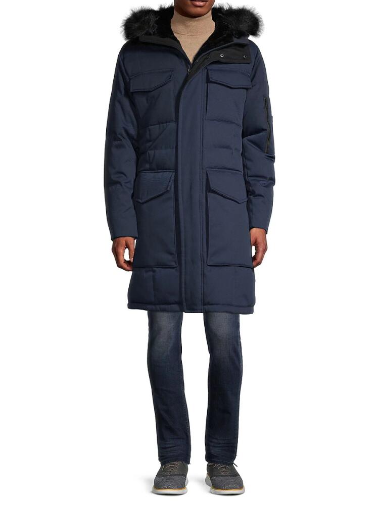 Karl Lagerfeld Paris Men's Faux Fur-Lined, Down-Blend Parka - Navy Cover