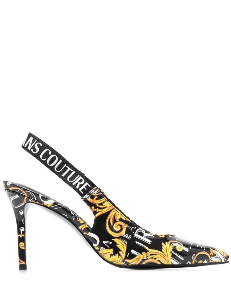 Versace Jeans Couture logo-print 90mm slingback pumps - Black Cover