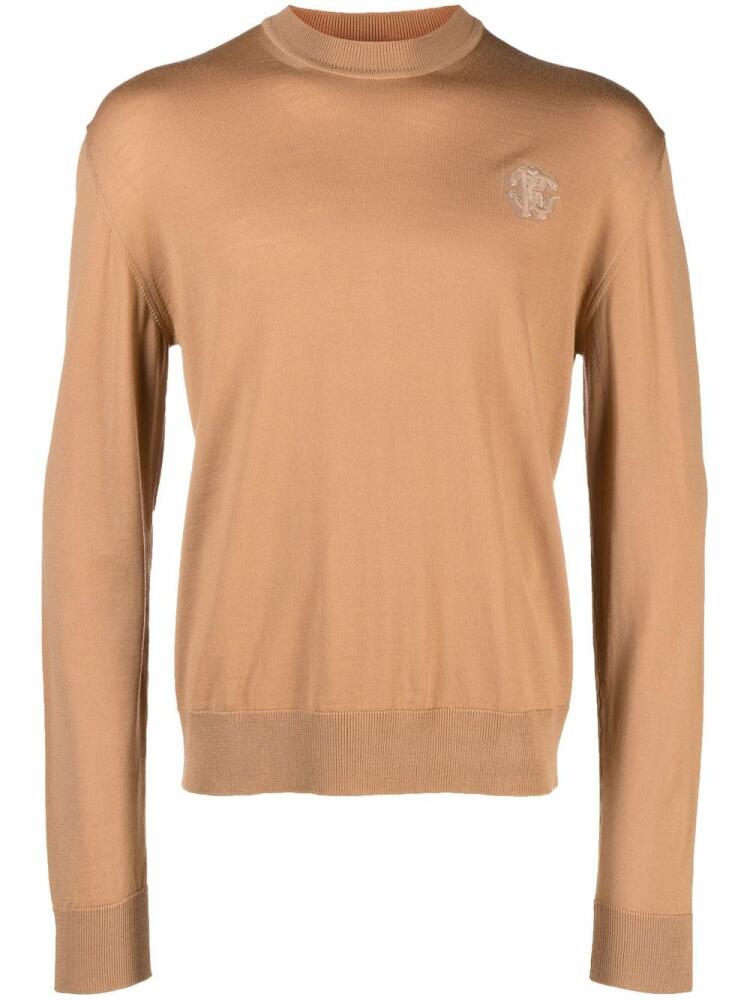 Roberto Cavalli monogram-embroidered crew-neck jumper - Neutrals Cover