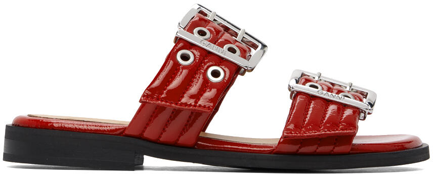 GANNI Red Feminine Buckle Two-Strap Sandals Cover