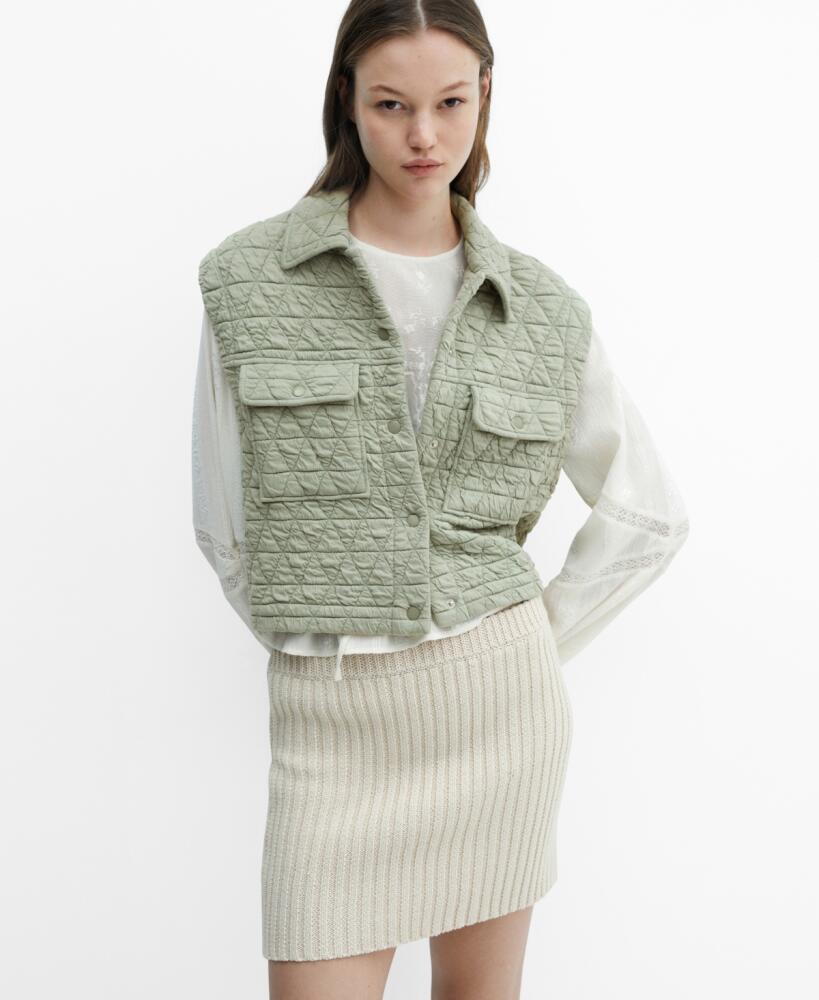 Mango Women's Buttons Detail Quilted Vest - Green Cover