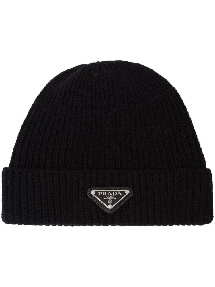 Prada triangle-logo wool-cashmere beanie - Black Cover