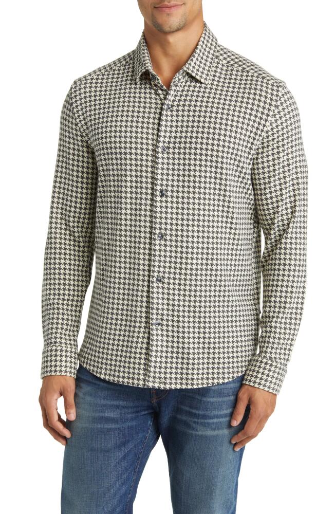 Stone Rose Houndstooth Tech Fleece Button-Up Shirt in Beige Cover