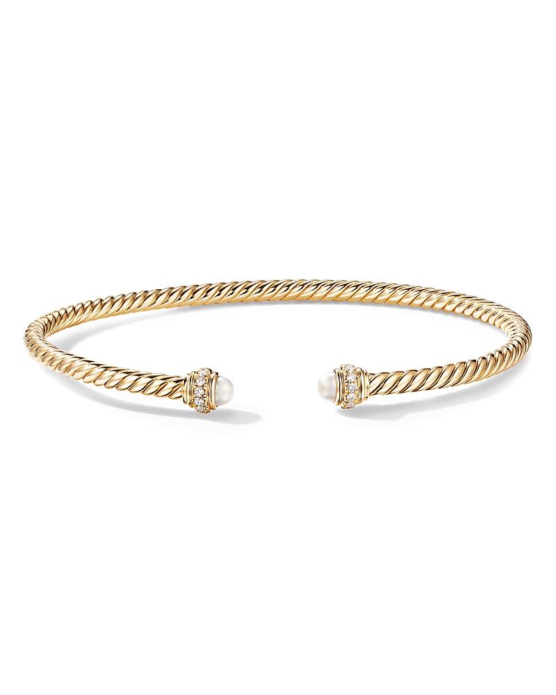 David Yurman 18K Yellow Gold Cablespira Bracelet with Cultured Freshwater Pearls & Diamonds Cover