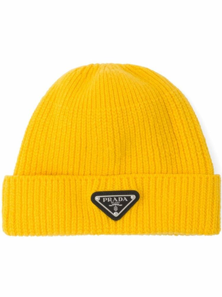 Prada ribbed knit wool cashmere beanie - Yellow Cover