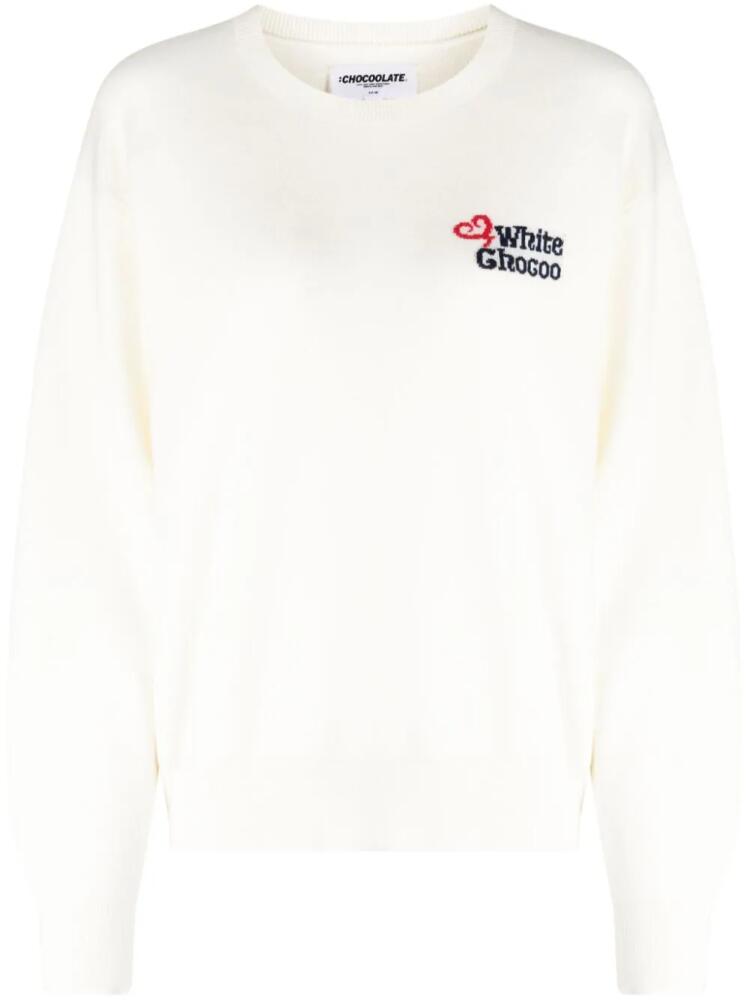 CHOCOOLATE intarsia-knit logo crew-neck jumper - White Cover