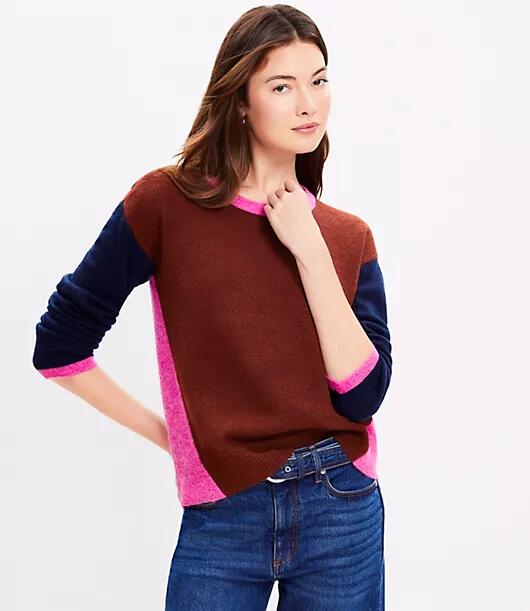 Loft Petite Colorblock Ribtrim Flare Sleeve Sweater Cover